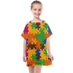 Retro colors puzzle pieces                                                                     Kids  One Piece Chiffon Dress