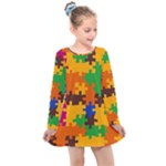 Retro colors puzzle pieces                                                                       Kids  Long Sleeve Dress