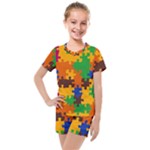 Retro colors puzzle pieces                                                                        Kids  Mesh Tee and Shorts Set