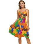 Retro colors puzzle pieces                                                             Sleeveless Tie Front Chiffon Dress