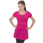 Pink Pattern, Abstract, Background, Bright Puff Sleeve Tunic Top