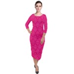 Pink Pattern, Abstract, Background, Bright Quarter Sleeve Midi Velour Bodycon Dress