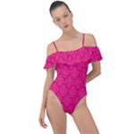Pink Pattern, Abstract, Background, Bright Frill Detail One Piece Swimsuit