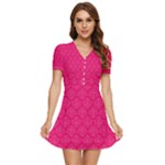 Pink Pattern, Abstract, Background, Bright V-Neck High Waist Chiffon Mini Dress
