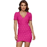 Pink Pattern, Abstract, Background, Bright Low Cut Cap Sleeve Mini Dress
