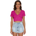 Pink Pattern, Abstract, Background, Bright V-Neck Crop Top