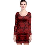 Red Floral Pattern Floral Greek Ornaments Long Sleeve Bodycon Dress