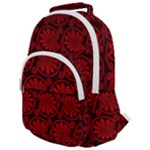 Red Floral Pattern Floral Greek Ornaments Rounded Multi Pocket Backpack
