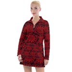 Red Floral Pattern Floral Greek Ornaments Women s Long Sleeve Casual Dress