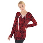 Red Floral Pattern Floral Greek Ornaments Tie Up T-Shirt