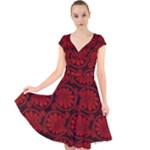 Red Floral Pattern Floral Greek Ornaments Cap Sleeve Front Wrap Midi Dress