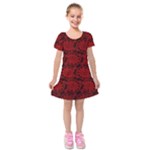 Red Floral Pattern Floral Greek Ornaments Kids  Short Sleeve Velvet Dress