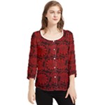 Red Floral Pattern Floral Greek Ornaments Chiffon Quarter Sleeve Blouse