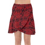 Red Floral Pattern Floral Greek Ornaments Wrap Front Skirt