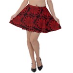 Red Floral Pattern Floral Greek Ornaments Velvet Skater Skirt
