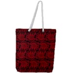 Red Floral Pattern Floral Greek Ornaments Full Print Rope Handle Tote (Large)