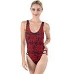 Red Floral Pattern Floral Greek Ornaments High Leg Strappy Swimsuit