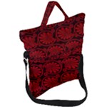 Red Floral Pattern Floral Greek Ornaments Fold Over Handle Tote Bag