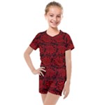 Red Floral Pattern Floral Greek Ornaments Kids  Mesh T-Shirt and Shorts Set