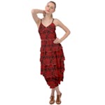 Red Floral Pattern Floral Greek Ornaments Layered Bottom Dress