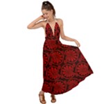 Red Floral Pattern Floral Greek Ornaments Backless Maxi Beach Dress