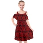 Red Floral Pattern Floral Greek Ornaments Kids  Cut Out Shoulders Chiffon Dress