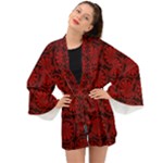 Red Floral Pattern Floral Greek Ornaments Long Sleeve Kimono