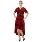 Red Floral Pattern Floral Greek Ornaments Front Wrap High Low Dress
