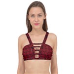 Red Floral Pattern Floral Greek Ornaments Cage Up Bikini Top