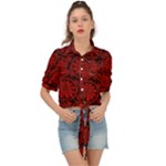 Red Floral Pattern Floral Greek Ornaments Tie Front Shirt 