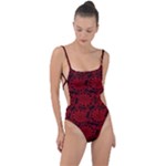Red Floral Pattern Floral Greek Ornaments Tie Strap One Piece Swimsuit