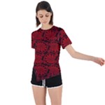 Red Floral Pattern Floral Greek Ornaments Asymmetrical Short Sleeve Sports T-Shirt
