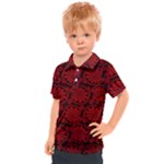 Red Floral Pattern Floral Greek Ornaments Kids  Polo T-Shirt