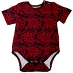 Red Floral Pattern Floral Greek Ornaments Baby Short Sleeve Bodysuit