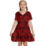 Red Floral Pattern Floral Greek Ornaments Kids  Short Sleeve Tiered Mini Dress