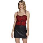 Red Floral Pattern Floral Greek Ornaments Flowy Camisole Tie Up Top