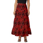 Red Floral Pattern Floral Greek Ornaments Tiered Ruffle Maxi Skirt