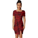 Red Floral Pattern Floral Greek Ornaments Fitted Knot Split End Bodycon Dress