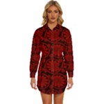 Red Floral Pattern Floral Greek Ornaments Womens Long Sleeve Shirt Dress