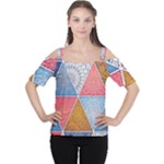 Texture With Triangles Cutout Shoulder T-Shirt