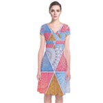 Texture With Triangles Short Sleeve Front Wrap Dress