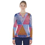 Texture With Triangles V-Neck Long Sleeve Top