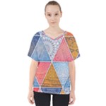 Texture With Triangles V-Neck Dolman Drape Top