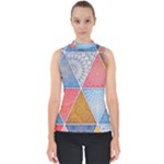 Texture With Triangles Mock Neck Shell Top
