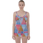 Texture With Triangles Tie Front Two Piece Tankini