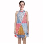 Texture With Triangles Velvet Halter Neckline Dress 