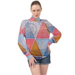 Texture With Triangles High Neck Long Sleeve Chiffon Top