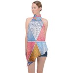 Texture With Triangles Halter Asymmetric Satin Top