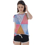Texture With Triangles Short Sleeve Open Back T-Shirt
