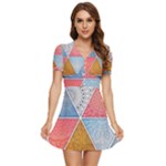 Texture With Triangles V-Neck High Waist Chiffon Mini Dress